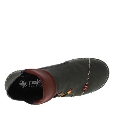 Boots simili cuir noir avec rabat rouge et détails colorés et fermeture zippée - Image 5
