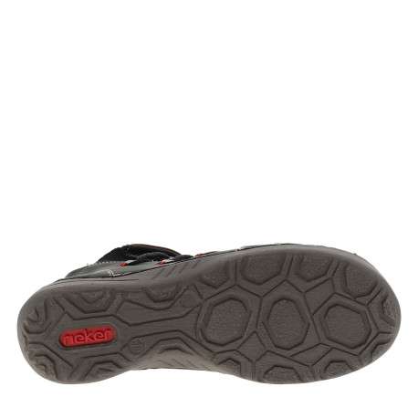 Boots simili cuir noir avec rabat rouge et détails colorés et fermeture zippée - Image 6