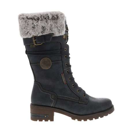 Bottes bleu marine à talon décroché bas pourvues d'un zip latéral