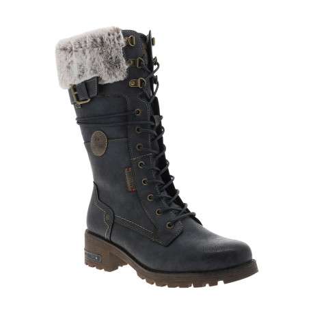 Bottes bleu marine à talon décroché bas pourvues d'un zip latéral - Image 2