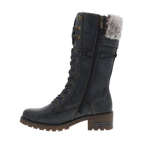 Bottes bleu marine à talon décroché bas pourvues d'un zip latéral - Image 3