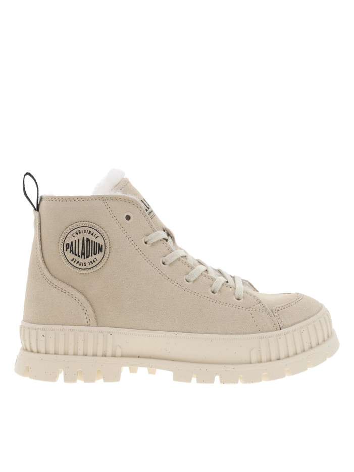 Bottines en cuir enduit écrues à talon plat avec des lacets et un zip latéral