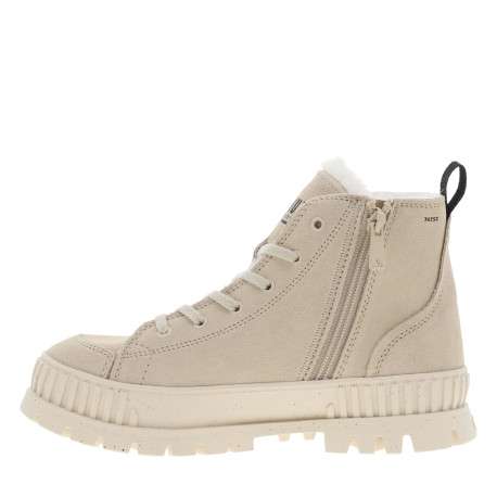 Bottines en cuir enduit écrues à talon plat avec des lacets et un zip latéral - Image 3