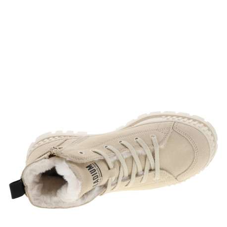 Bottines en cuir enduit écrues à talon plat avec des lacets et un zip latéral - Image 5