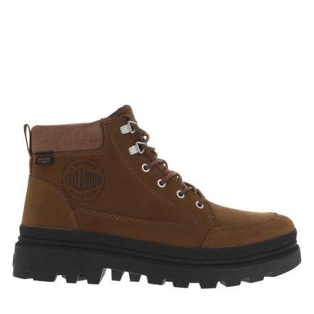Bottines en cuir marron à talon décroché bas avec des lacets ronds
