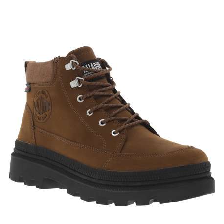 Bottines en cuir marron à talon décroché bas avec des lacets ronds - Image 2