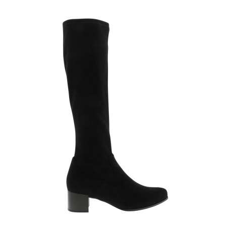 Bottes hautes en cuir nubuck noir à talon décroché moyen pourvu d'un zip