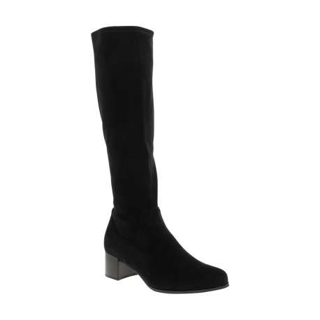 Bottes hautes en cuir nubuck noir à talon décroché moyen pourvu d'un zip - Image 2