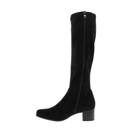 Bottes hautes en cuir nubuck noir à talon décroché moyen pourvu d'un zip - Image 3
