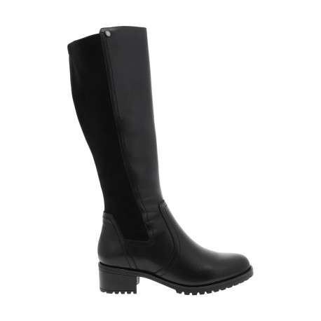 Bottes en cuir noires à talon décroché bas pourvues d'une fermeture zippée