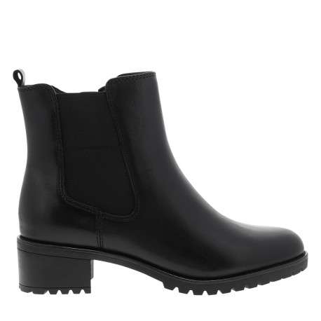 Boots en cuir noires à talon décroché bas pourvues d'une fermeture zippée