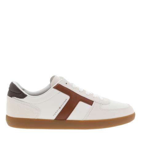 Tennis Tribeca en cuir blanc orné d'empiècements et dotées d'un talon plat