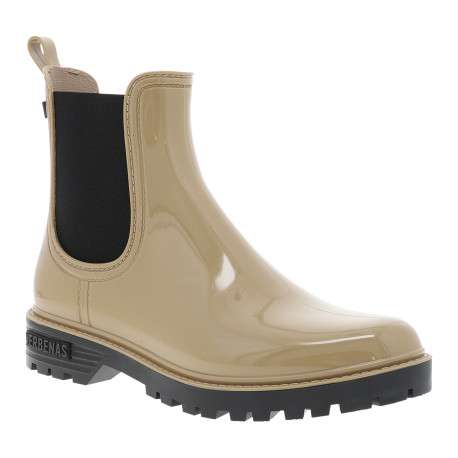 Boots beiges vernies à talon décroché bas et à soufflet élastiqué - Image 2