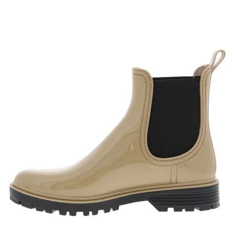 Boots beiges vernies à talon décroché bas et à soufflet élastiqué - Image 3