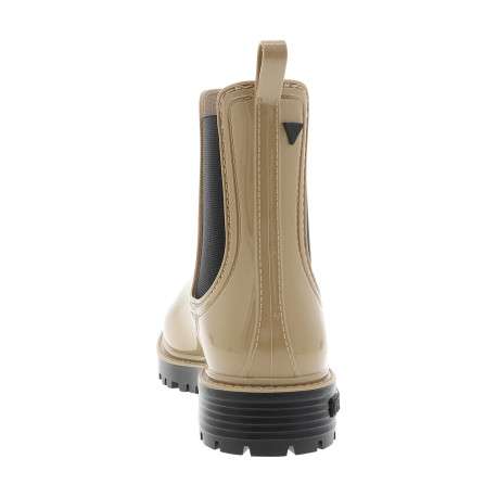 Boots beiges vernies à talon décroché bas et à soufflet élastiqué - Image 4