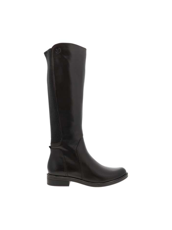Bottes hautes en cuir chocolat à talon décroché bas et soufflet élastiqué