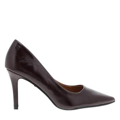 Escarpins au décolleté simple bordeaux avec un talon effilé à décroché moyen
