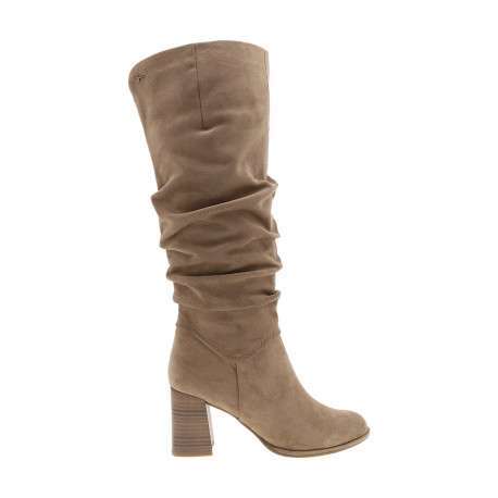 Bottes beiges à talon décroché haut pourvues d'un zip latéral