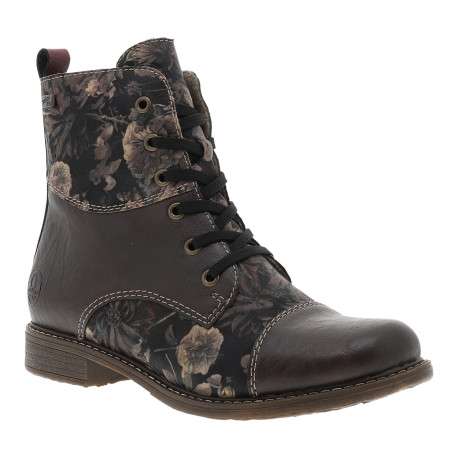 Bottines marron à talon plat ornées d'un empiècement à motif floral - Image 2