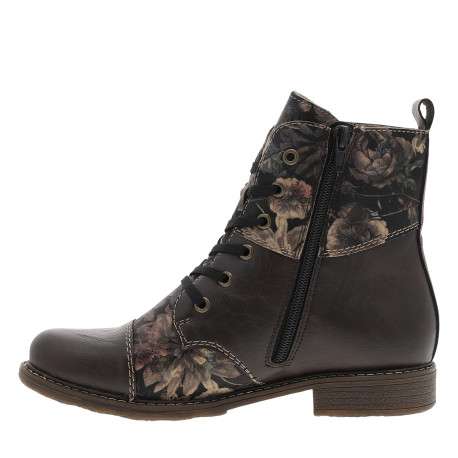 Bottines marron à talon plat ornées d'un empiècement à motif floral - Image 3