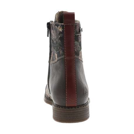 Bottines marron à talon plat ornées d'un empiècement à motif floral - Image 4