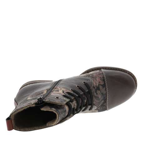 Bottines marron à talon plat ornées d'un empiècement à motif floral - Image 5