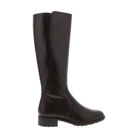 Bottes hautes en cuir chocolat à talon décroché bas munies d'un zip latéral