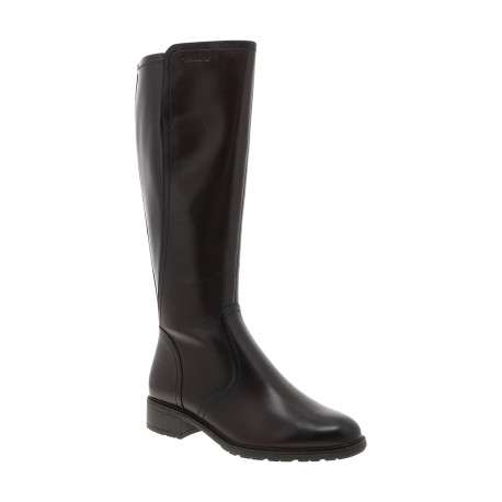 Bottes hautes en cuir chocolat à talon décroché bas munies d'un zip latéral - Image 2