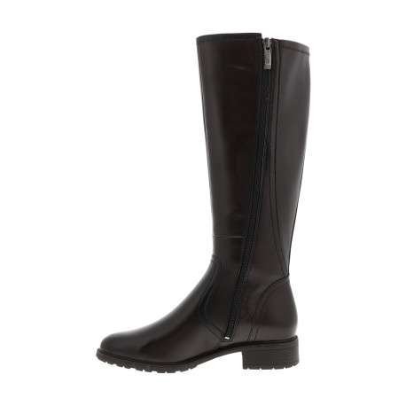 Bottes hautes en cuir chocolat à talon décroché bas munies d'un zip latéral - Image 3