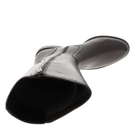 Bottes hautes en cuir chocolat à talon décroché bas munies d'un zip latéral - Image 5