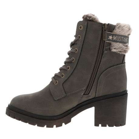 Bottines taupe à talon décroché moyen agrémenté de maille sherpa sur la tige - Image 3
