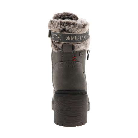 Bottines taupe à talon décroché moyen agrémenté de maille sherpa sur la tige - Image 4