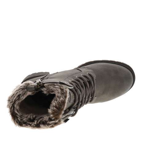 Bottines taupe à talon décroché moyen agrémenté de maille sherpa sur la tige - Image 5