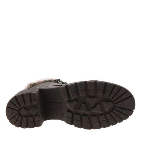 Bottines taupe à talon décroché moyen agrémenté de maille sherpa sur la tige - Image 6