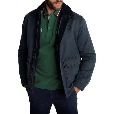 Blouson bleu marine pourvu d'une coupe droite et un col montant - Image 3