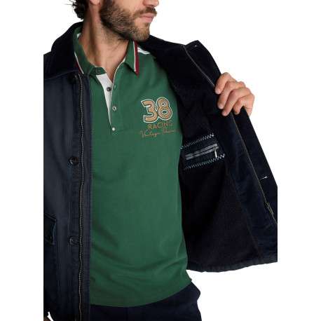 Blouson bleu marine pourvu d'une coupe droite et un col montant - Image 6