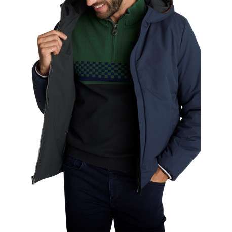 Blouson réversible bleu et gris doté d'une capuche réversible à coupe droite - Image 3