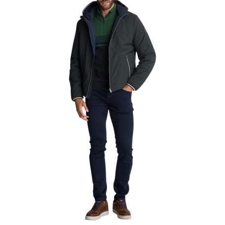 Blouson réversible bleu et gris doté d'une capuche réversible à coupe droite - Image 4