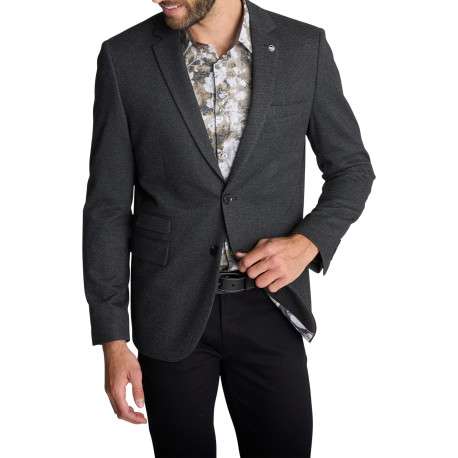 Blazer gris texturé uni pourvu d'une coupe droite et un col à revers