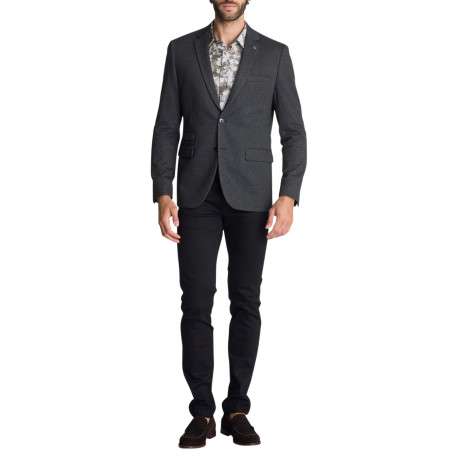 Blazer gris texturé uni pourvu d'une coupe droite et un col à revers - Image 3