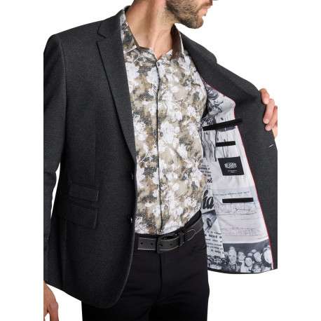 Blazer gris texturé uni pourvu d'une coupe droite et un col à revers - Image 5