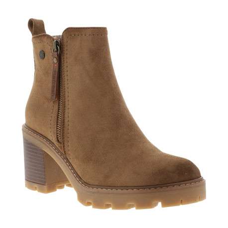 Boots effet daim camel à talon décroché haut dotées de 2 zips latéraux - Image 2