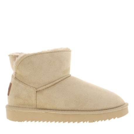 Boots beiges à talon plat et à slip-on avec doublure en fausse fourrure