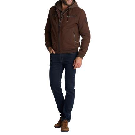 Blouson marron à capuche amovible en molleton et écusson logotypé