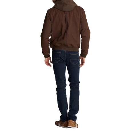 Blouson marron à capuche amovible en molleton et écusson logotypé - Image 2
