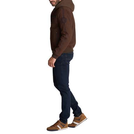 Blouson marron à capuche amovible en molleton et écusson logotypé - Image 4