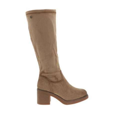 Bottes hautes camel à talon décroché moyen au fini granuleux dotées d'un zip