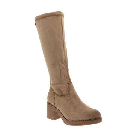 Bottes hautes camel à talon décroché moyen au fini granuleux dotées d'un zip - Image 2