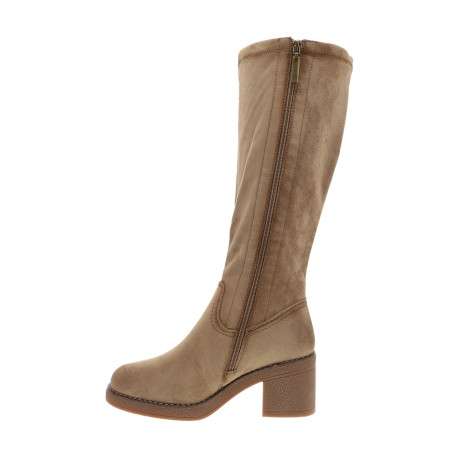 Bottes hautes camel à talon décroché moyen au fini granuleux dotées d'un zip - Image 3