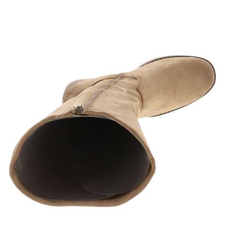 Bottes hautes camel à talon décroché moyen au fini granuleux dotées d'un zip - Image 5